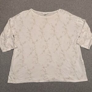 J. Jill Floral Embroidered Top Women's Medium White Dolman 3/4 Sleeve Airy Beach